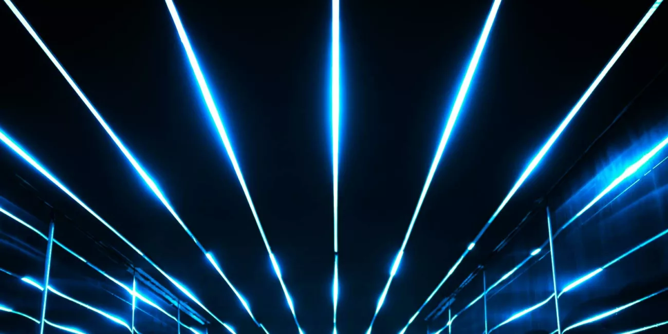 A corridor with multiple, parallell lights