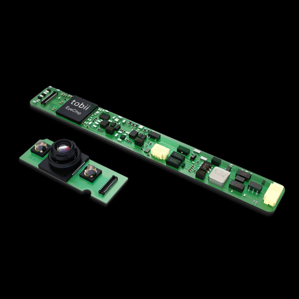Close up of a PCB, computer generated, with different components.