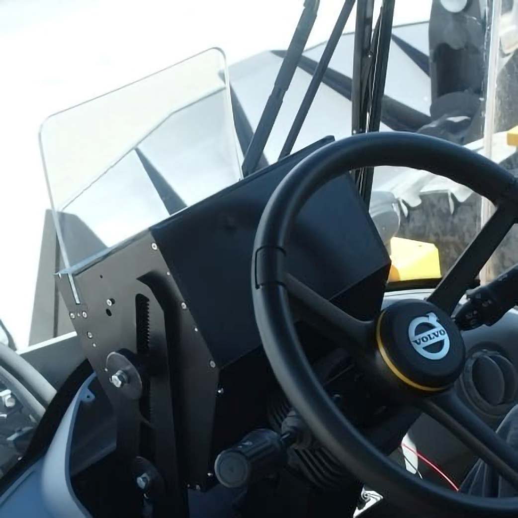 A prototype of a head-up display in a Volvo front-loader.