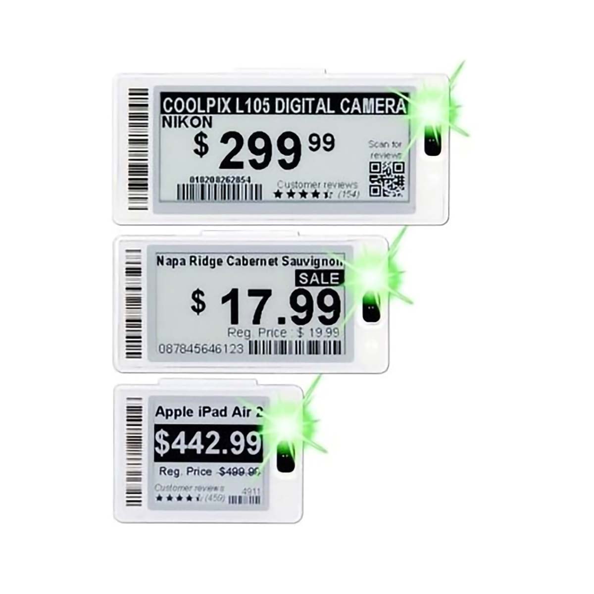 Different price tags showing how IR light is used as communication
